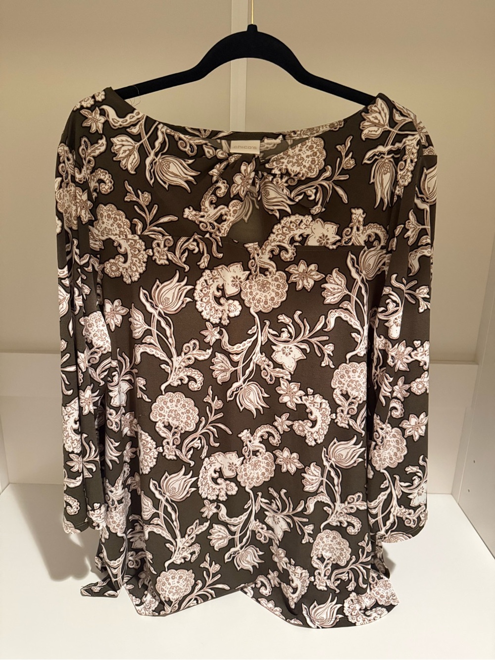 Chico's Brown and White Paisley Floral Blouse